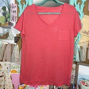 Mossimo Coral V-Neck Linen Blend Short Sleeve Top Shirt Women’s Sz.XL Casual
